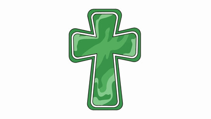 Fototapeta premium Green cross with marbled texture and white outline