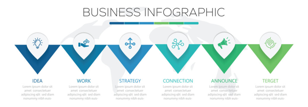 Arrows workflow steps. Concept of arrow business model with 6 successive steps. can be used for workflow diagram, info chart, web design. vector illustration. 