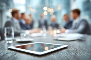 Business meeting with tablet on table