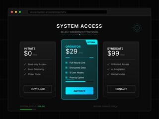 Different bandwidth access options are shown on a web interface. Users can choose plans based on their needs and view details about costs and features.