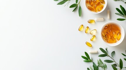A collection of health supplements, including multivitamins and omega-3 capsules, resting on a clean white background .