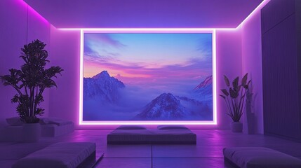 Marketing campaign results on screen, ambient LED glow behind .