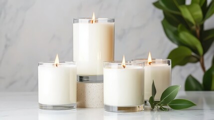A collection of scented candles grouped together, radiating warmth and coziness