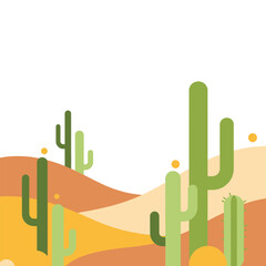 Desert landscape with sand dunes at sunrise or sunset.