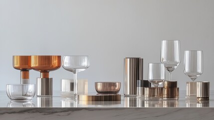 Modern minimalist party with metallic accents and glassware .