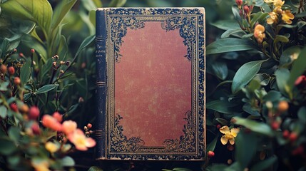 A faded book cover with elegant, old-style typography, framed by intricate floral borders. .