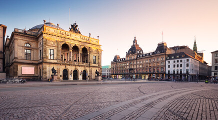 Royal Danish Theatre in Kongens Nytorv, Copenhagen at sunset, nobody, Denmark
