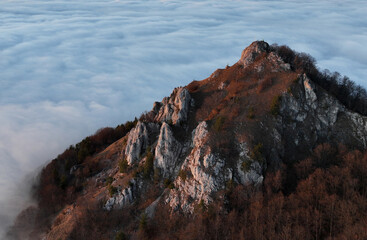 Mountain landscape above clouds, nice panorama from Slovakia