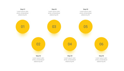 Six Steps Timeline Infographic Template with Yellow Circles