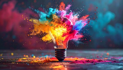Vibrant colorful light bulb explosion creative.