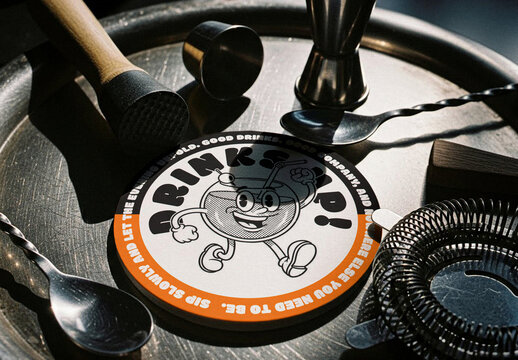 Round Bar Coaster Mockup