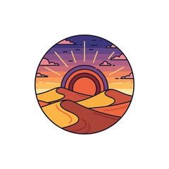 Desert landscape with sand dunes at sunrise or sunset.