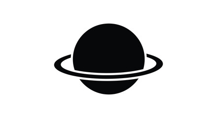 A striking depiction of a planet with prominent rings showcased in a minimalist black form creating a captivating silhouette high quality © rabbivay