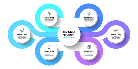Infographic template. 6 circles with text and icons