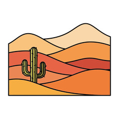 Desert landscape with sand dunes at sunrise or sunset.