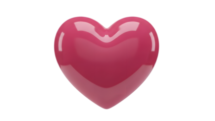 Glossy pink 3d heart shape with smooth surface and subtle highlights isolated on a transparent background