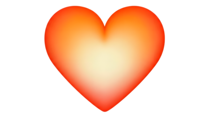 Glowing gradient red heart shape with bright center illumination isolated on a transparent background