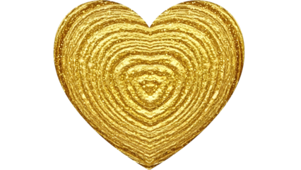 Gold Glitter Heart Shape with Concentric Lines isolated on a transparent background shiny