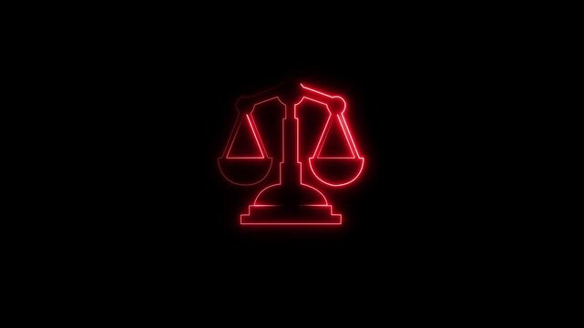 Glowing neon line Scales of justice icon isolated on black background. Court of law symbol. scale sign Glowing Symbol &ndash;Justice Scale Loop. Neon Scales of Justice &ndash; Legal Concept Background