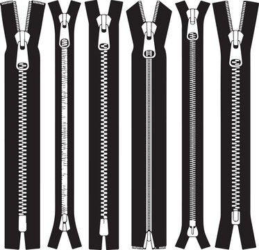 Zipper Fasteners Vector Illustration Technical Cad Drawing Template