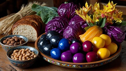 Still Life with Food and Flowers
