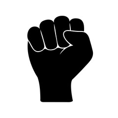 Obraz premium A raised fist in solid black on white background symbolizing resistance
