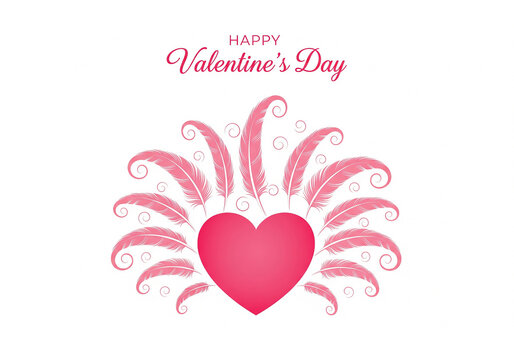 Elegant valentine's day card with heart and feathers