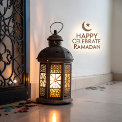 Festive Ramadan Lantern with Glowing Light and Islamic Symbol
