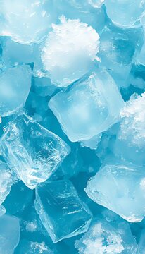 Close-Up of Textured Blue Ice Cubes with Rough Surface, Macro of Melting Arctic Ice Water