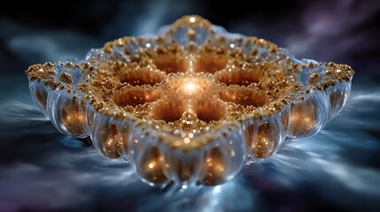 Abstract Glass Golden Fractal Ornament