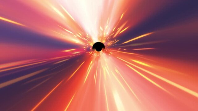 Abstract warp-speed light tunnel converging into a dark center
