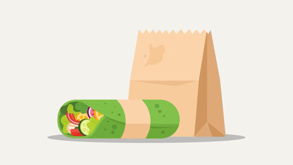 Healthy Vegetable Wrap And Eco-Friendly Paper Bag Lunch Illustration For Food Enthusiasts