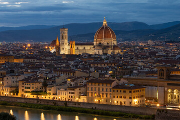 Medieval Cathedral of Santa Maria del Fiore in the evening urban landscape. Florence, Italy