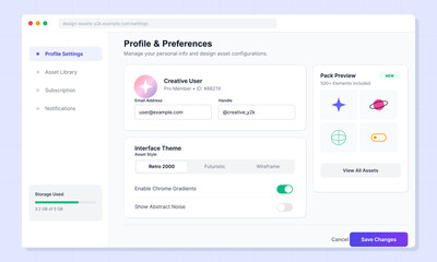 A user views their profile settings on a computer screen. The display shows options for email address, theme style, and storage details. The user can make changes to preferences.