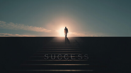 A man is walking up a set of stairs