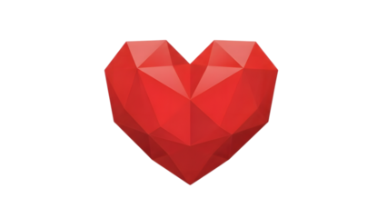 Red heart shaped gemstone isolated on a transparent background polygonal