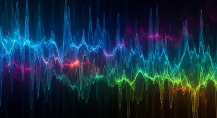 A vibrant and dynamic digital waveform with colorful neon lights