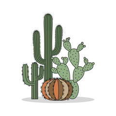 Desert landscape with sand dunes at sunrise or sunset.