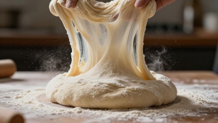 Melted Cheese Stretch, Warm Dough With Cheesy Pull, Creamy Melted Cheese Extending From Freshly Baked Bread, Hot Dough With Stringy Mozzarella And Inviting Aroma Of Comfort Food