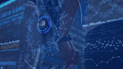 Animation of data processing over caucasian couple holding hands