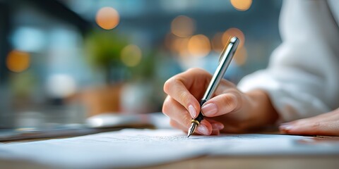 Hand writing with fountain pen on paper