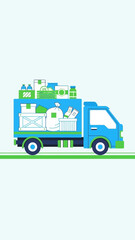Fototapeta premium Illustration Of A Delivery Truck, Transporting Goods For An Eco-Friendly Service With Minimalist