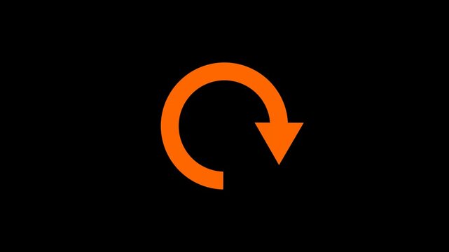 Orange circular loading arrow animation on black background for interface and update concept.