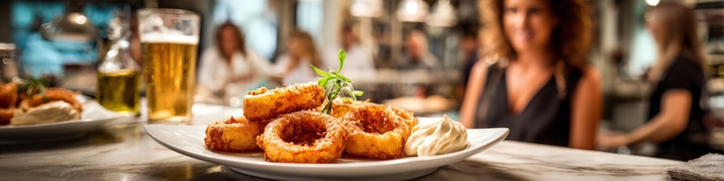 Fried calamari rings tapas on bar counter