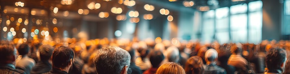 Crowd at indoor event with bokeh lights