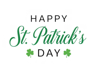 Happy st patricks day greeting with shamrocks on transparent background