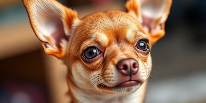 Close-up portrait of a small, brown chihuahua with big ears, pet,   domestic animal