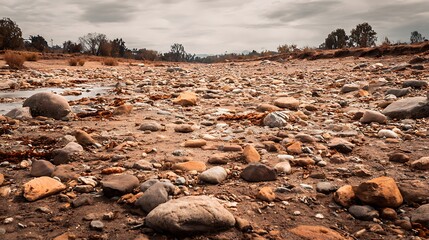 A flock of sheep grazes in a mountain field under a cloudy sky with a view of a distant lake and autumn trees