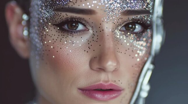 Beautiful woman as robot with smooth 4K video futuristic technology and elegant humanoid concept