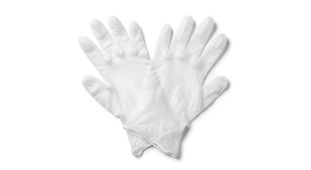 Obraz premium A pair of clean white protective gloves isolated on a seamless white background, representing hygiene, safety, and sterility in medical or professional settings